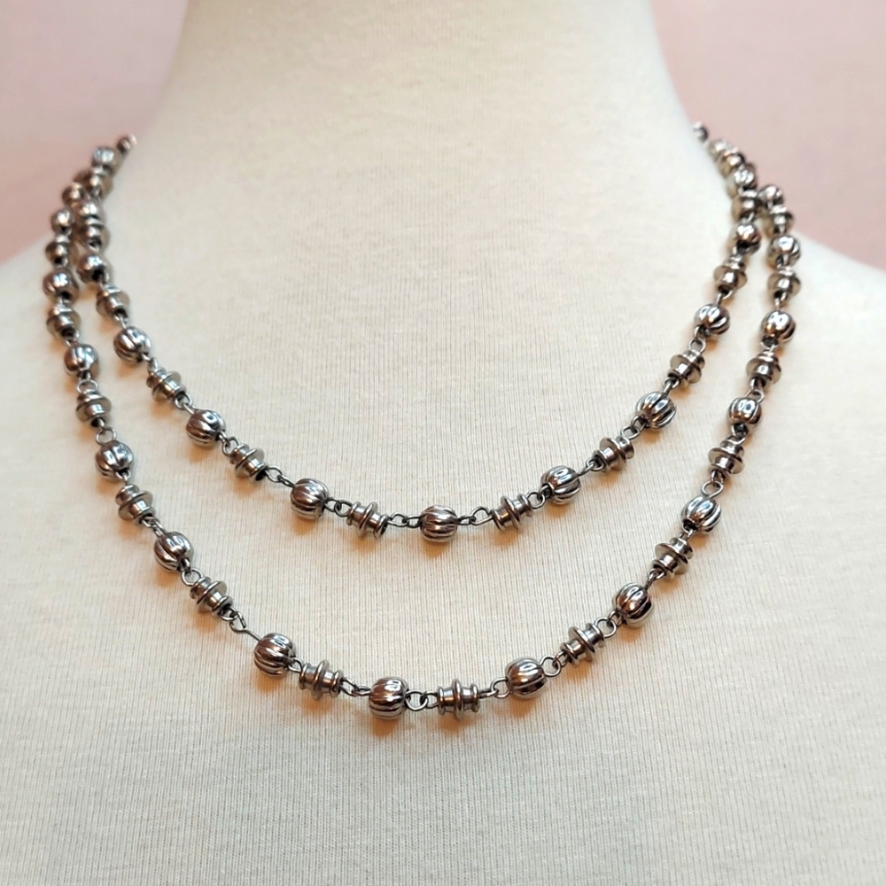 ‼️3 for $20‼️  Silver-tone Metal Beaded Double Strand Fashion Necklace